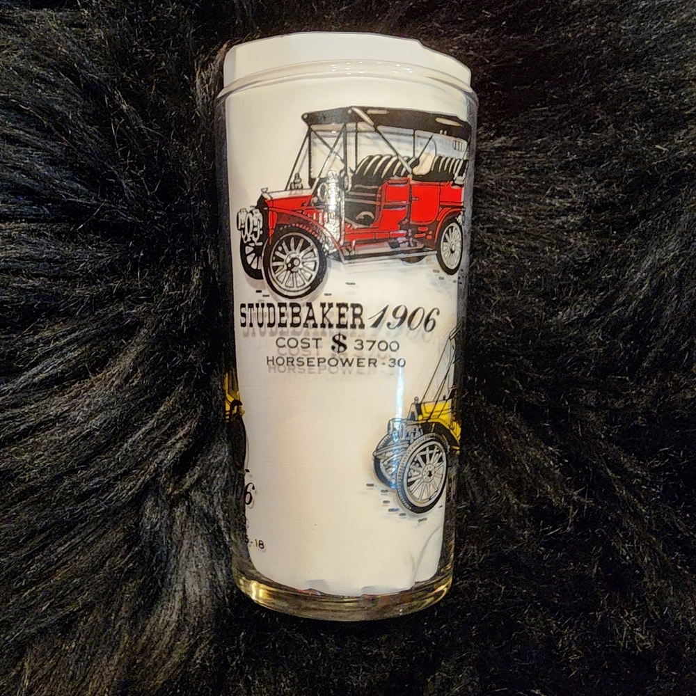 Vintage Car Drinking Glass Old Time Buick 1910, Cadillac, Ford & Studebaker 1906